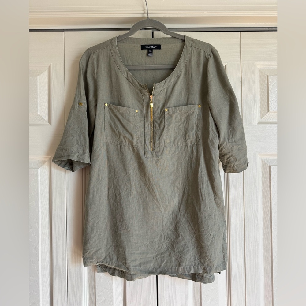 Ellen Tracy 3/4 Sleeve Linen Utility Top